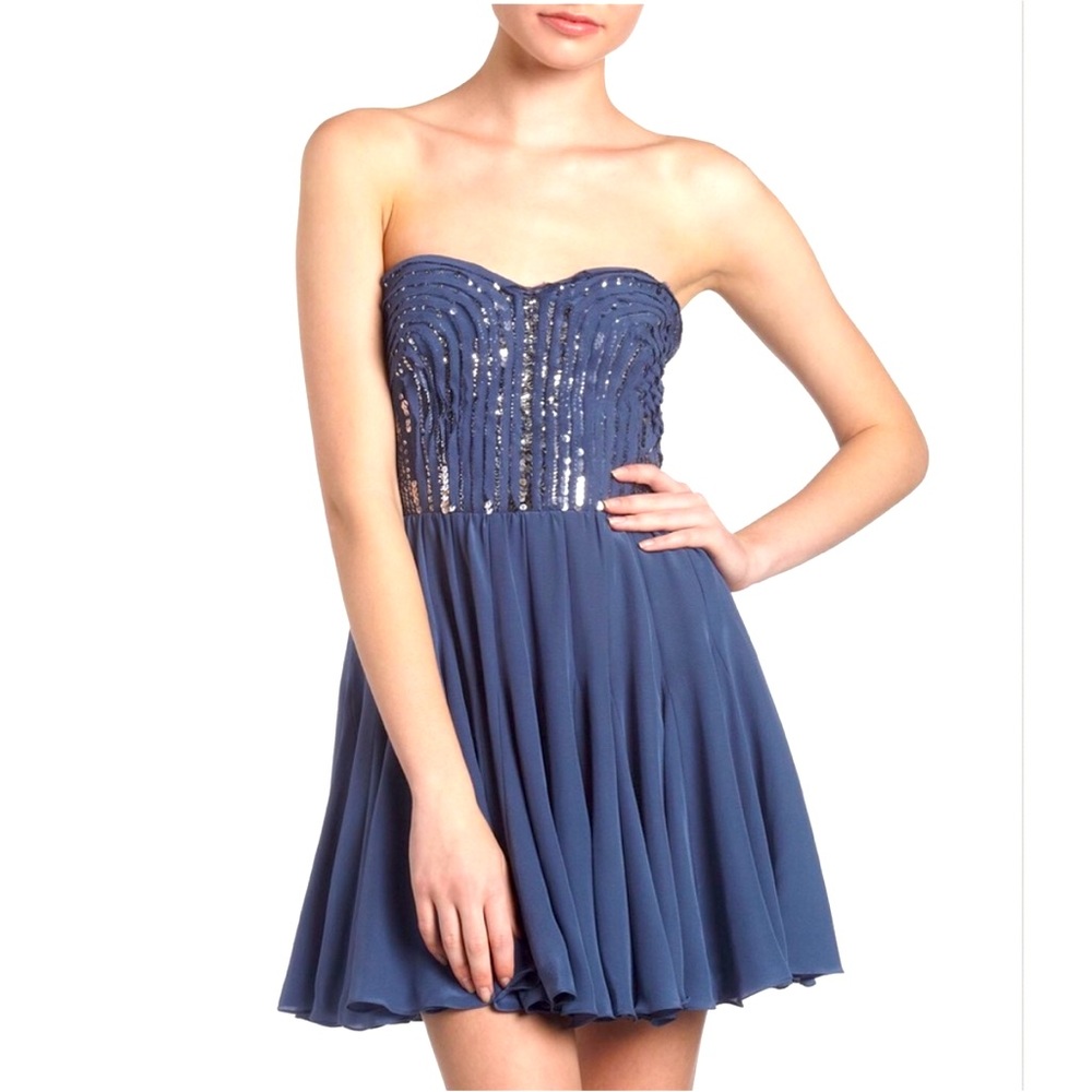 Rebecca Taylor party mini dress, strapless, blue color, size 6, pure silk